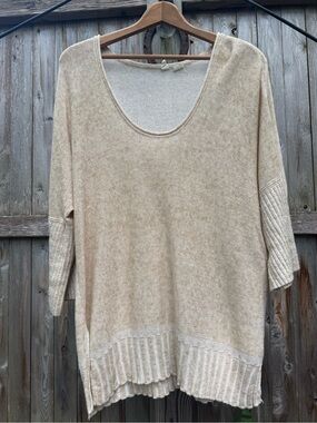 MOTH for Anthropologie Linen Cotton Blend Knit Sweater Cream Cottagecore Relaxed